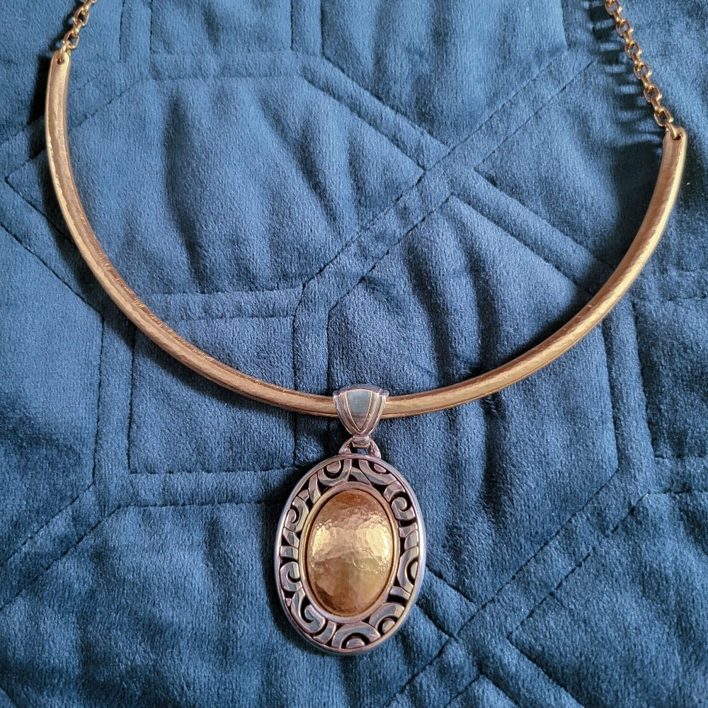 Brighton Sensation Hammered Oval Collar Necklace Two-Tone